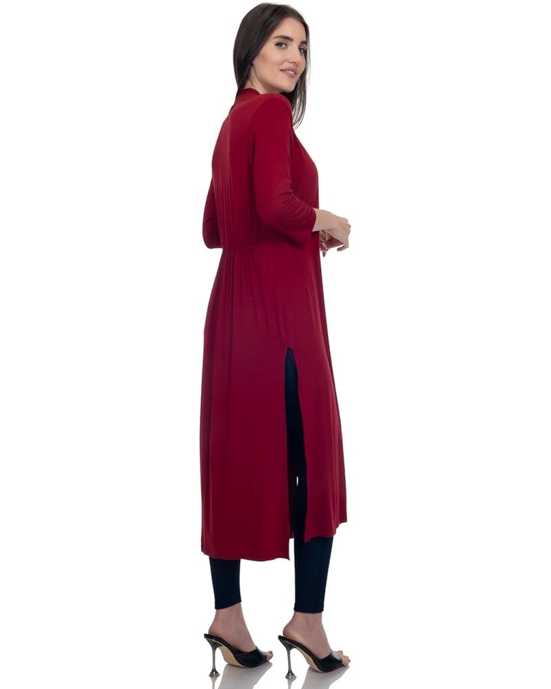 Women's 3/4 Sleeve Full Length Duster Open Cardigan with Shirring Waist (Size: S-5X) Wine $17.87 Sweaters