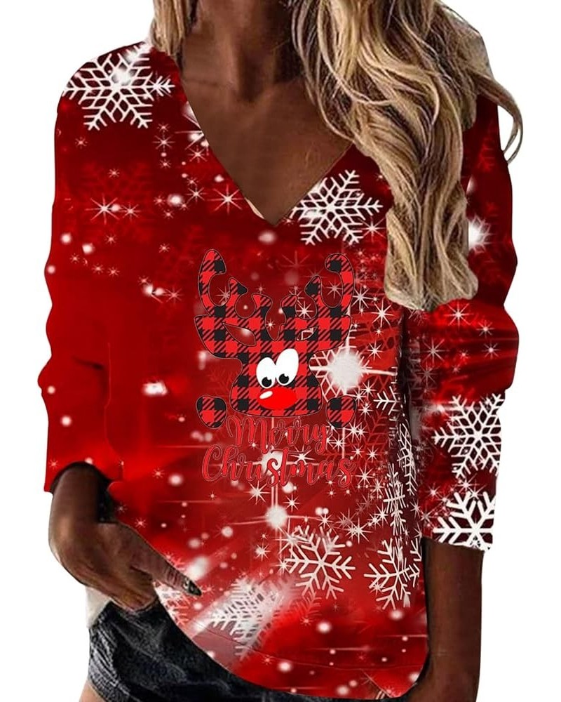 Ugly Christmas Sweatshirts for Women Xmas Graphic Printed Shirt Christmas Long Sleeve Fuzzy Pullover Sweater Tops A4 Red $13....