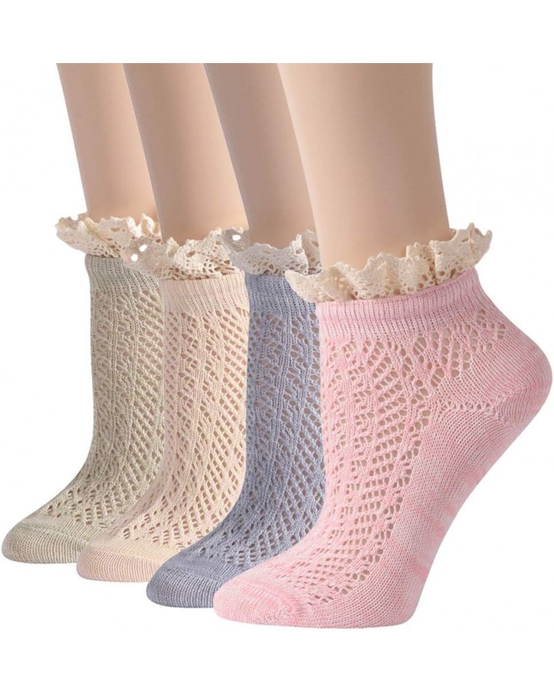 Funcat Women's Lace Ruffle Frilly Colorful Floral Cotton Casual Novelty Ankle Socks 4/5/6 Pairs 4 Pairs Multicolor2 $11.19 Socks