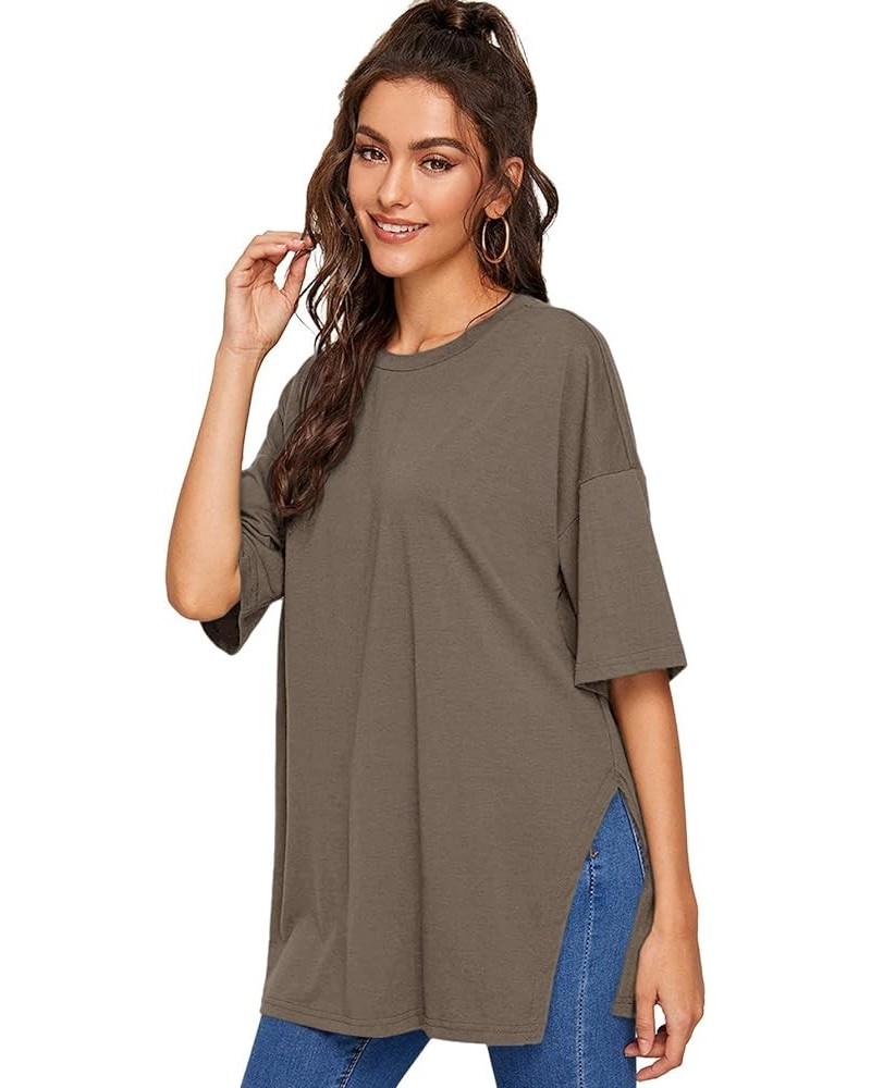 Women's Casual Basic Short Sleeve Loose T-Shirt Tee Tops Brown $16.79 T-Shirts