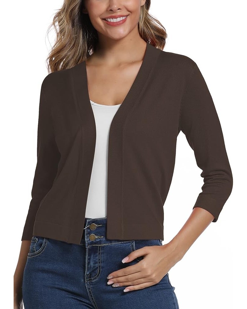 Women's Cropped Shrug Cardigan 3/4 Sleeve Open Front Cardigan Sweater Brown $17.57 Sweaters