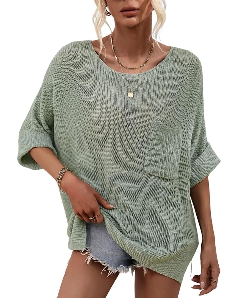 Women's Crewneck Hollow Out Tops Crochet Knit Pullover Sweater Batwing Sleeve Cover Ups 02green $19.97 Swimsuits